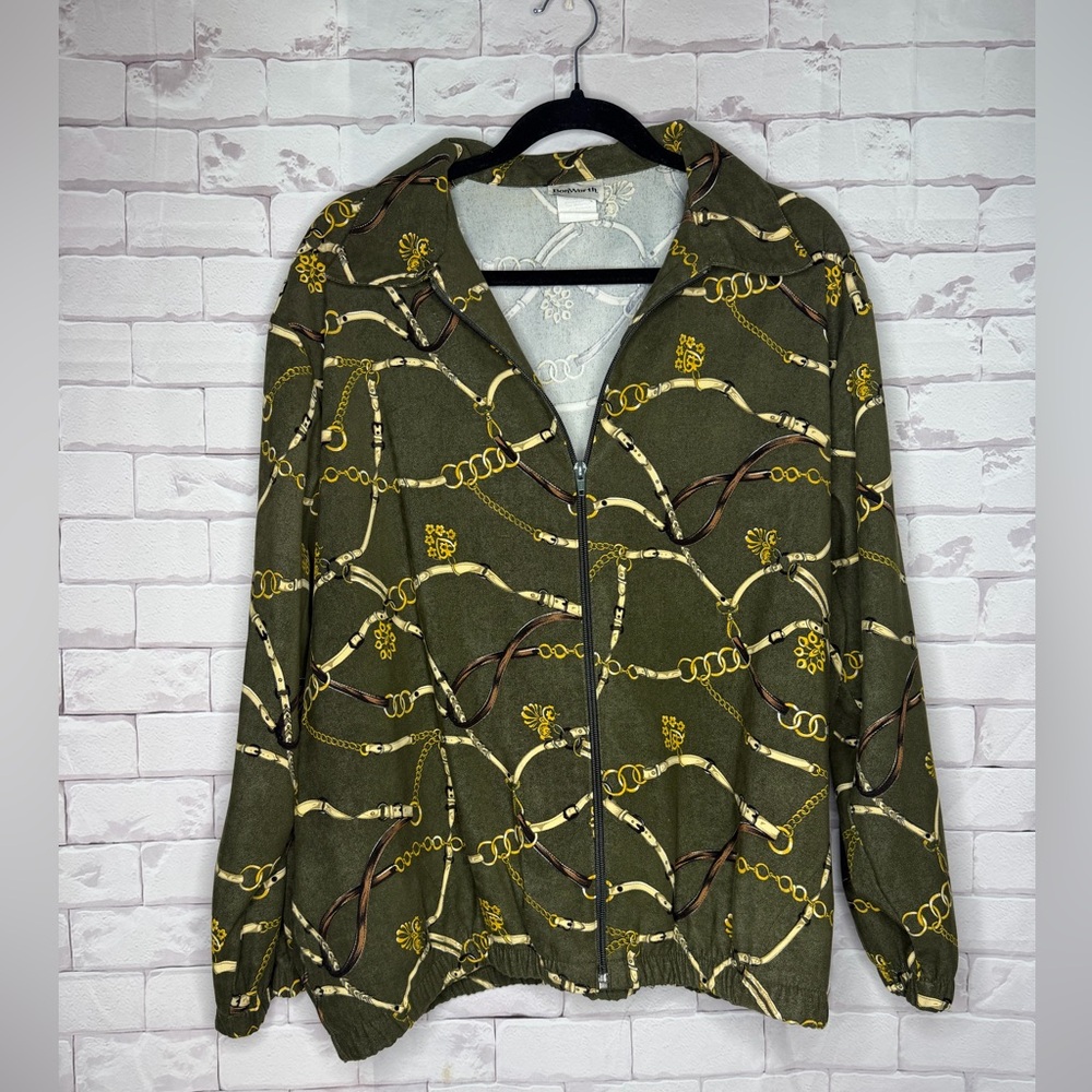 ✨ BonWorth Equestrian Chain Print Zip-Up Jacket | Sz LP |‎ Timeless |Vintage |